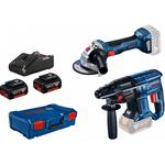 Bosch Набір із двох акумуляторних інструментів 18В перфоратор GBH 180-LI шліфмашина кутова GWS 180-LI акб 2х4А·год сумка, фото  | SNABZHENIE.com.ua