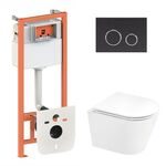 Комплект: Qtap Scorpio Ultra Quiet унітаз підвісний QT1433053EUQW + Nest комплект інсталяції 4в1 (кругла клавіша Black mat) QT0133M425 + M11V1146MB, фото  | SNABZHENIE.com.ua