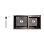 Мойка кухонная Lidz Handmade H7843 двойная Brushed Black PVD 3,0/1,0 мм, фото  | SNABZHENIE.com.ua