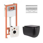 Комплект: Qtap Gemini Ultra Quiet унітаз підвісний QT2533076EUQMB+Nest комплект інсталяції 4в1 (Кнопка кругла Chrome) QT0133M425+QT0111M11112CRM, фото  | SNABZHENIE.com.ua