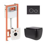 Комплект: Qtap Gemini Ultra Quiet унітаз підвісний QT2533076EUQMB + Nest комплект інсталяції 4в1 (Клавіша кругла Black mate) QT0133M425 + QT0111M11V1146MB, фото  | SNABZHENIE.com.ua