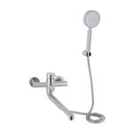 Смеситель для ванны Brinex Pure 005 с длинным поворотным изливом (с душевым гарнитуром) Никель, фото  | SNABZHENIE.com.ua