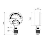 Термоманометр Karro 1/2х1/4 вертикальний 63 мм KR-1086А, фото , зображення 2 | SNABZHENIE.com.ua