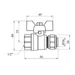 Кран шаровий металлопластиковий Karro 16х1/2 РВ бабочка, никельований, фото , зображення 2 | SNABZHENIE.com.ua
