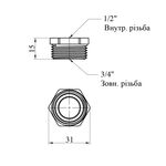 Футорка STA 1/2х3/4'' ВН латунна, фото , зображення 2 | SNABZHENIE.com.ua