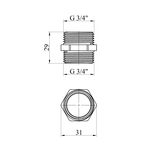 Ниппель STA 3/4'' НН латунний, фото , зображення 2 | SNABZHENIE.com.ua