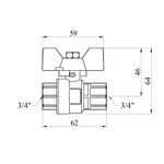Кран шаровой WaGa 3/4 ВВ PN40 бабочка, никелированный, фото , изображение 2 | SNABZHENIE.com.ua