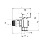 Кран-американка шаровой угловой Kroner 1/2" ВН PN40 бабочка, никелированный, фото , изображение 2 | SNABZHENIE.com.ua