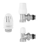 Комплект радиаторных угловых кранов Karro 1/2" ВН (верхний+нижний) с термоголовкой, никелированные KR-5301, фото  | SNABZHENIE.com.ua