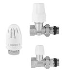 Комплект радиаторных прямых кранов Karro 1/2" ВН (верхний+нижний) с термоголовкой, никелированные KR-5302, фото  | SNABZHENIE.com.ua