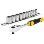 Тріщатка з головками STANLEY: квадрат 1/4, 72 зубці, крок 5* + 10 торцевих головок [11 од.], фото  | SNABZHENIE.com.ua