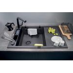 Мийка кухонна Deante Magnetic, граніт, прямокутник, з крилом, 820х500х219мм, чаша - 1, накладна, металічний графіт, фото , изображение 3 | SNABZHENIE.com.ua
