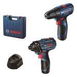 Bosch Набір із двох акумуляторних інструментів 12В, дриль-шурупокрут GSR 120-LI, гайковерт ударний GDR 120-LI, акб 2х2А•год, кейс, фото , зображення 2 | SNABZHENIE.com.ua