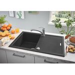 Мийка кухонна Grohe K400, граніт, прямокут., з крилом, 780x500x205мм, чаша - 1, врізна, чорний граніт, фото , зображення 3 | SNABZHENIE.com.ua