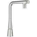 Змішувач для кухні Grohe Scala, довж.виливу - 200мм, поворотний, витяжний, вентиль + кнопка, супер сталь, фото  | SNABZHENIE.com.ua