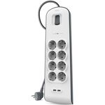 Belkin Подовжувач-фільтр мережевий 8хТип F, 3x1.5мм кв, 16А, 2xUSB-A 2.4A, з захистом від перенапруги, 2м, білий, фото , изображение 2 | SNABZHENIE.com.ua