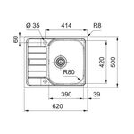 Мийка кухонна Franke Spark, нерж.сталь, прямокутник, з крилом, 620х500х160мм, чаша - 1, накладна, SKL 611-62, нерж декор, фото , изображение 3 | SNABZHENIE.com.ua