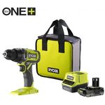 Ryobi Шурупокрут-дриль акумуляторний ONE+ RDD18-1C20S 18В 1х2А·год ЗП 52Нм 450·1750об·хв 1.1кг сумка, фото  | SNABZHENIE.com.ua