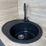 Мийка кухонна Adamant Ovum, штучний камінь, овальна, з крилом, 615х495х200мм, чаша - 1, врізна, чорний, фото , зображення 3 | SNABZHENIE.com.ua