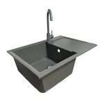 Набір кухонний Adamant Horizon Medium, штучний камінь, прямокут., з крилом, 700х500х230мм, чаша - 1, врізна, сірий + змішувач, фото , изображение 2 | SNABZHENIE.com.ua