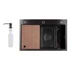 Мойка для кухни интегрированная Lidz Handmade H6845B Brushed Black PVD 3,0/1,0 мм LDH6845BRUBLM49456, фото  | SNABZHENIE.com.ua