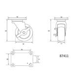 Колесо до візка поліпропіленове &Oslash;=40мм, b=17мм VOREL з обертальною опорою і гальмом; h=54мм, навантаження 20кг, фото , зображення 2 | SNABZHENIE.com.ua