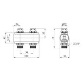 Коллектор Karro 2 выхода 1 с отсечным вентилем, латунный KR-1012U, фото , изображение 2 | SNABZHENIE.com.ua