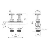 Регулирующий коллектор Karro 2 выхода 1х3/4с с расходомером, латунный, фото , изображение 2 | SNABZHENIE.com.ua