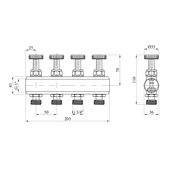 Коллектор Karro 4 выхода 1x3/4 с расходомером, латунный KR-1011U, фото , изображение 2 | SNABZHENIE.com.ua