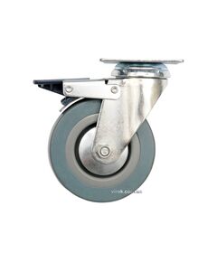 Колесо до візка &Oslash;=75мм, b=21мм VOREL, сіра гума з обертальною опорою і гальмом; h=104мм, навантаження - 30кг, фото  | SNABZHENIE.com.ua