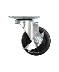 Колесо до візка поліпропіленове &Oslash;=65мм, b=23мм VOREL з обертовою опорою і гальмом; h=84мм, навантаження-30кг, фото  | SNABZHENIE.com.ua