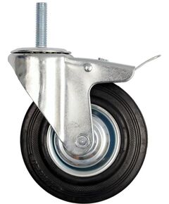 Колесо до візка з штифтом &Oslash;=200мм, b=44мм VOREL з обертальною опорою і гальмом; h=230мм, навантаження-150кг, фото  | SNABZHENIE.com.ua