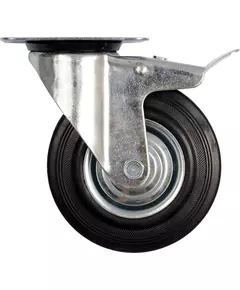 Колесо для візка 100 мм, b = 27 мм VOREL з опорою, що обертається, і гальмом; h = 130 мм, навантаження 60 кг (VO-87322), фото  | SNABZHENIE.com.ua
