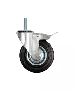 Колесо для візка зі штифтом 100 мм, b = 26 мм VOREL з оборот. опорою та гальмом; h = 130 мм, навантаження 60 кг (VO-87332), фото  | SNABZHENIE.com.ua