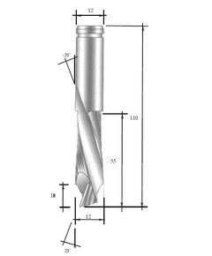 Фреза VHM D=12 I=055 L=110 S=12 RH Z=2+2 s => I1=18 ITA TOOLS, фото  | SNABZHENIE.com.ua