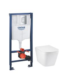 Комплект 4 в 1: Инсталляция Grohe Rapid SL 3 в 1 38772001 + Унитаз подвесной безобедочный Kroner Eifel WHI493436 TORNADO с сиденьем, фото  | SNABZHENIE.com.ua