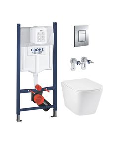 Комплект 4 в 1: Инсталляция GROHE Rapid SL 3 в 1 3884966Q + Унитаз подвесной безобедочный Kroner Eifel WHI493436 TORNADO с сиденьем, фото  | SNABZHENIE.com.ua