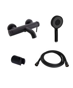 Комплект для ванной комнаты Qtap Robin Black Matt: Смеситель QTROB3060102B + Держатель QT829910842854OB + Шланг QTHADPVCSQ160B +Лейка QTRUC125BLM45951, фото  | SNABZHENIE.com.ua