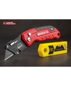 Нож строительный складной трапециевидный Woodpecker + 10 лезвий FD 793, фото  | SNABZHENIE.com.ua