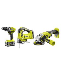 Ryobi Набір інструментів ONE+ R18CK3C-252S: шуруповерт R18DD3, лобзик R18JS, КШМ R18AG, фото  | SNABZHENIE.com.ua