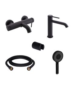 Комплект для ванной Qtap Robin Black: Смесители QTROB3060102B+QTROB1060M102B+Держатель QT829910842854OB+Шланг QT054BL43074+Лейка QTRUC125BLM45776, фото  | SNABZHENIE.com.ua