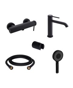 Комплект для душа Qtap Robin Black: Смесители QTROB4060102B+QTROB1060M102B+Держатель QT829910842854OB+Шланг QT054BL43074+Лейка QTRUC125BLM45776, фото  | SNABZHENIE.com.ua