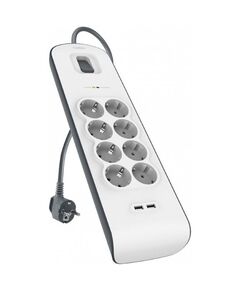 Belkin Мережевий фільтр з захистом від перенапруги, 8 роз., 2xUSB 2.4A, 900 Дж, UL 500 В, кабель 2м, фото  | SNABZHENIE.com.ua