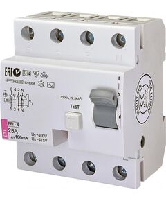 ETI Реле дифференциальное (УЗО) EFI-4[EFI-4 25/0,1 тип AC (10kA)], фото  | SNABZHENIE.com.ua