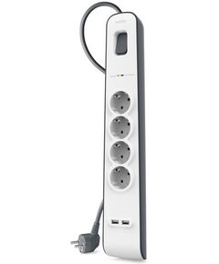 Belkin Подовжувач-фільтр мережевий 4хТип F, 3x1.5мм кв, 16А, 2xUSB-A 2.4A, з захистом від перенапруги, 2м, білий, фото  | SNABZHENIE.com.ua