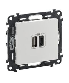 Legrand Valena Life Розетка з двома USB-роз'ємами тип A + тип C 240V / 5V 3000мА,  колір білий, фото  | SNABZHENIE.com.ua