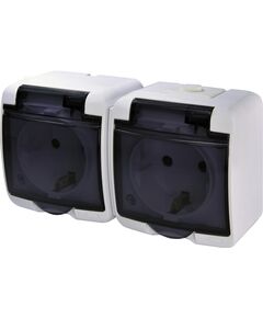 ETI Розетка 2-на з з/к Schuko RHE-2sd (біла/прозора кришка, IP54), фото  | SNABZHENIE.com.ua