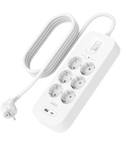 Belkin Подовжувач-фільтр мережевий 6хТип F, 3x1.5мм кв, 16А, USB-A/USB-C 18Вт, з захистом від перенапруги, 2м, білий, фото  | SNABZHENIE.com.ua