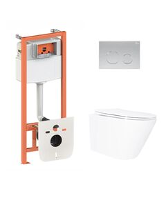 Готовое решение Qtap для ванной комнаты: подвесной унитаз Swan Ultra Quiet 520×360×320 + комплект инсталляции Nest 4 в 1 (круглая клавиша Satin), фото  | SNABZHENIE.com.ua