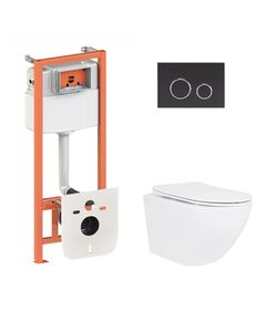 Готовое решение Qtap для ванной комнаты: подвесной унитаз Jay Ultra Quiet 520x360x320 + комплект инсталляции Nest 4 в 1 (круглая клавиша Black mat), фото  | SNABZHENIE.com.ua
